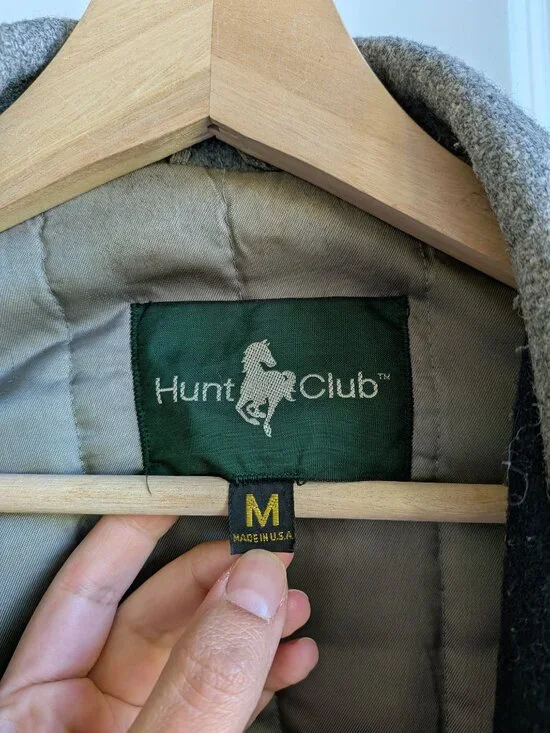 Vintage Hunt Club Wool Jacket Men M Gray Collared Bomber Jacket Made in USA - Picture 4 of 16